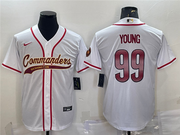 Men's Washington Commanders #99 Chase Young White With Patch Cool Base Stitched Jersey - Click Image to Close